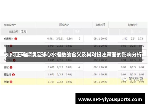 如何正确解读足球心水指数的含义及其对投注策略的影响分析